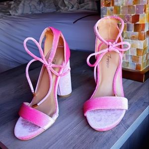 Pink velvet heels
